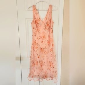 Women's peach, paisley, and floral print dress